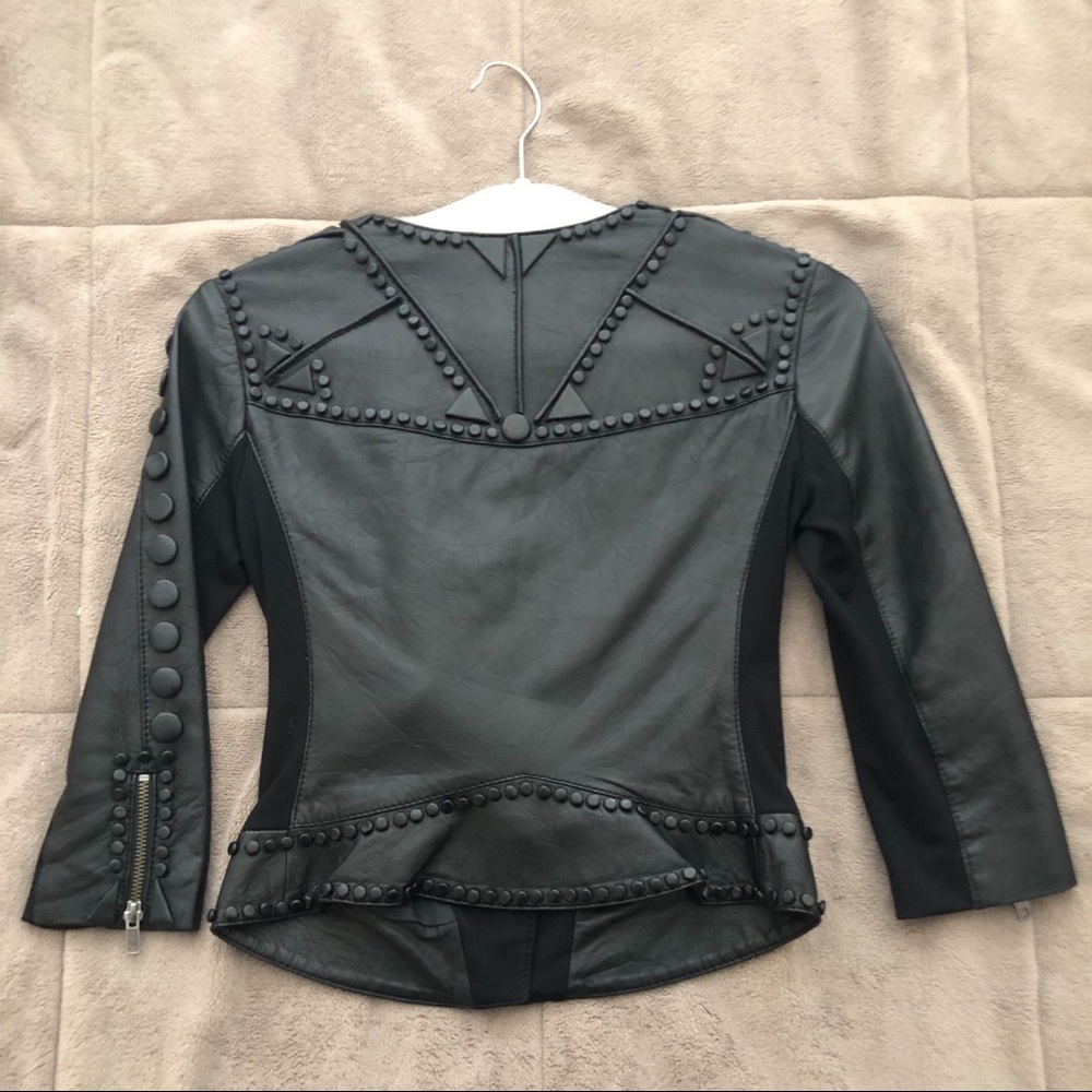 CATHERINE MALANDRINO BLACK LEATHER JACKET SIZE 0 - Picture 3 of 5